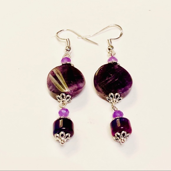 Deep Purple Genuine Amethyst & Sugilite Earrings - Picture 2 of 8